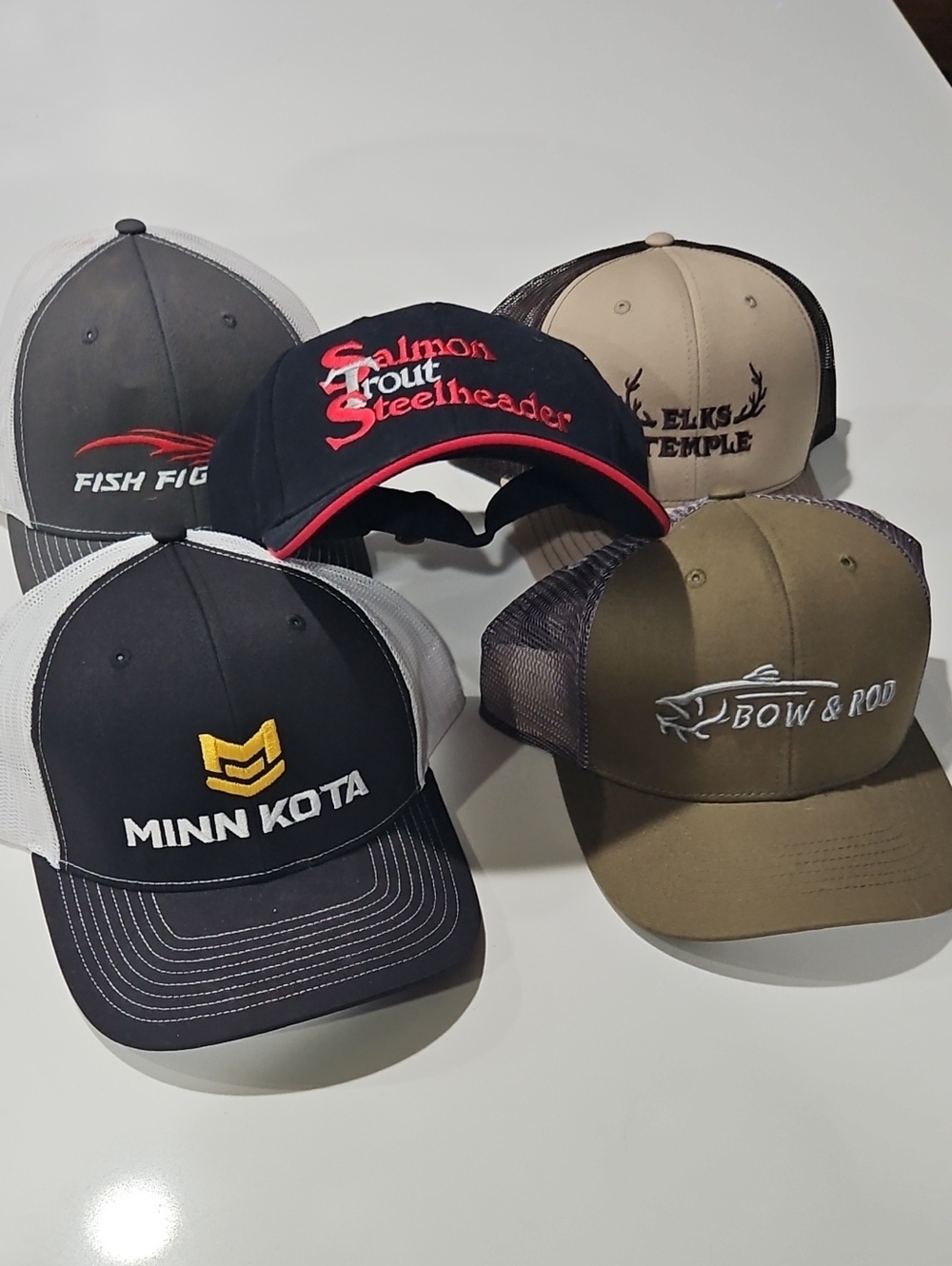 Assorted Logo Trucker Hats Fishing, Hinting Themed. 5pcs